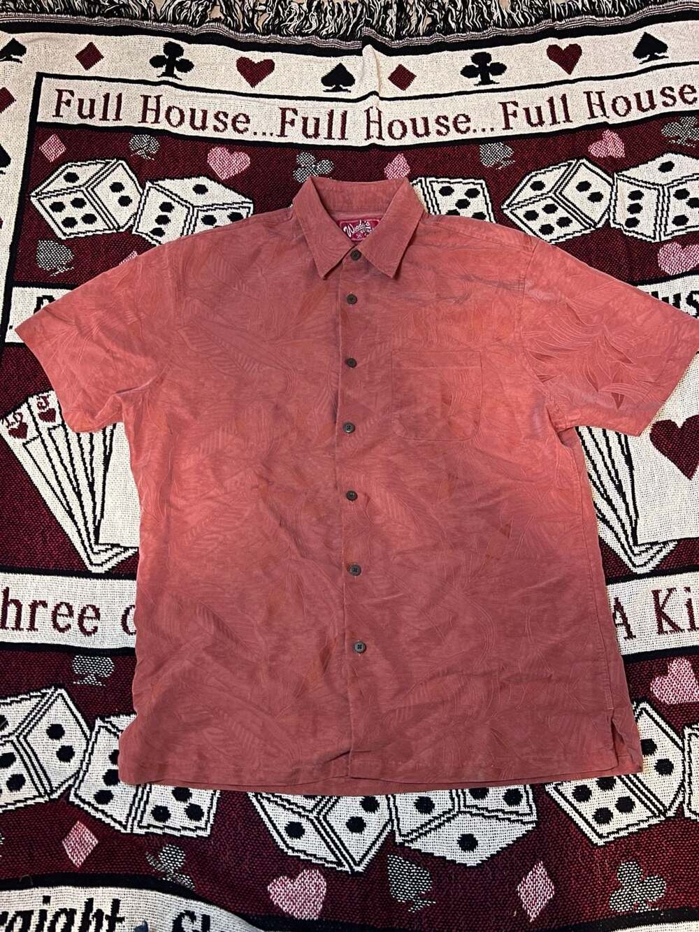 Woodys Retro Lounge Men's Sz L Red Leaf Pattern Short Sleeve Button Down Shirt